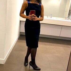 Elie Tahari corduroy navy dress with leather metallic straps - NWT, size XS